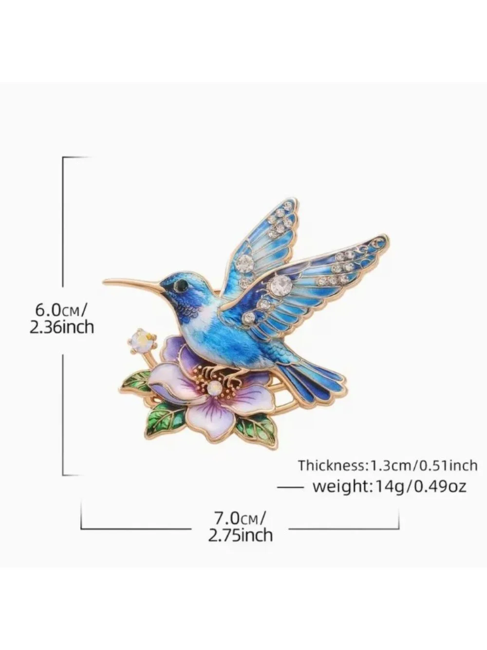 Colorful Enamel Hummingbird Brooch With Crystal Accents Gold Tone